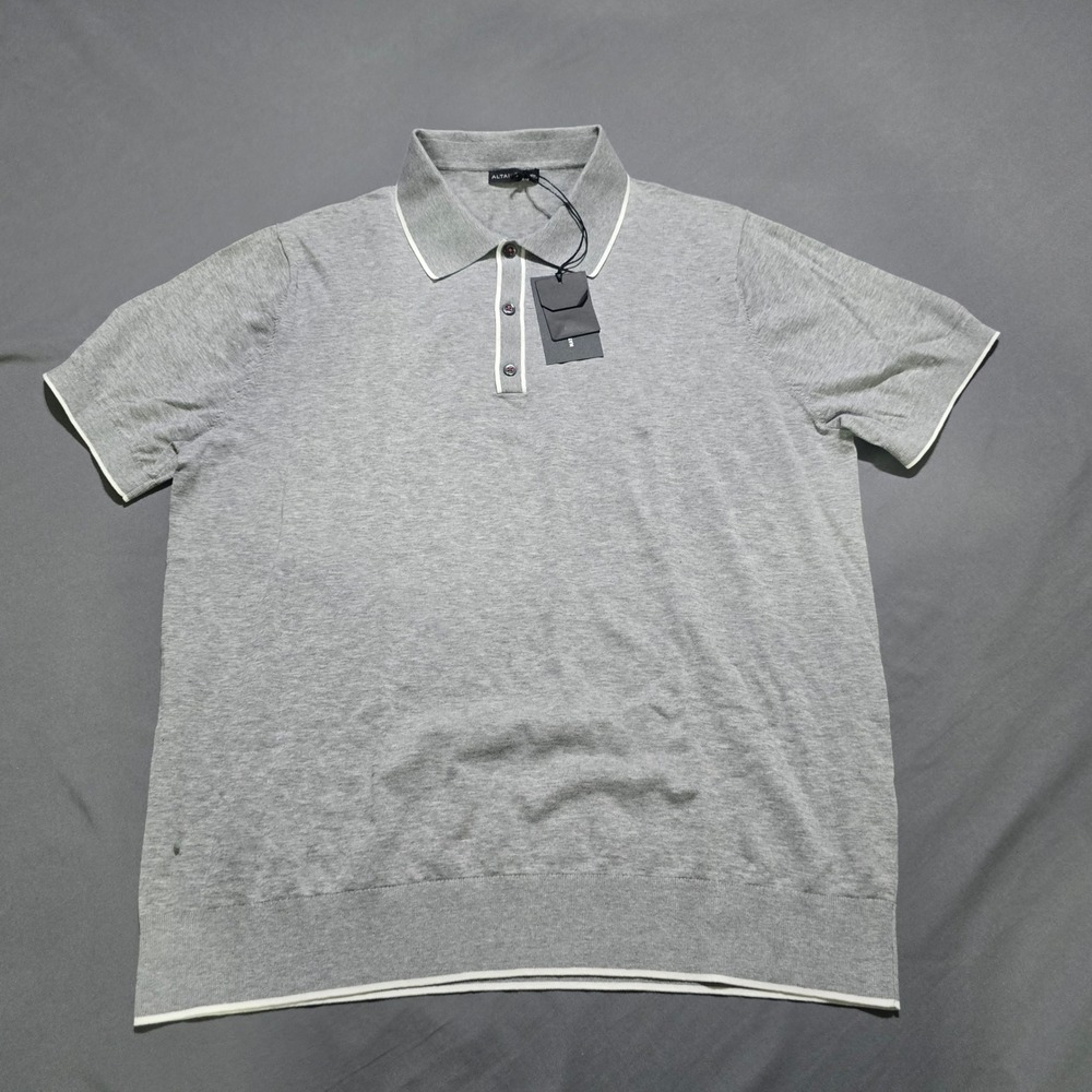 ALTAIRE Knit Polo Shirt Mens XL Grey White Tipped 100% Cotton Short Sleeve NWT